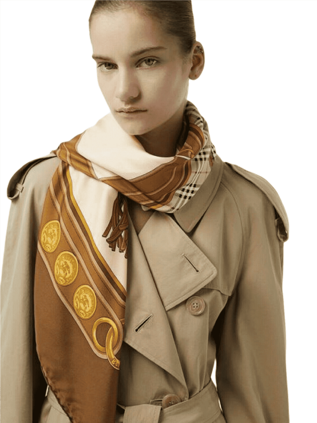 Burberry Women's Brown Silk Large Scarf Shawl with Horse Tassel Print