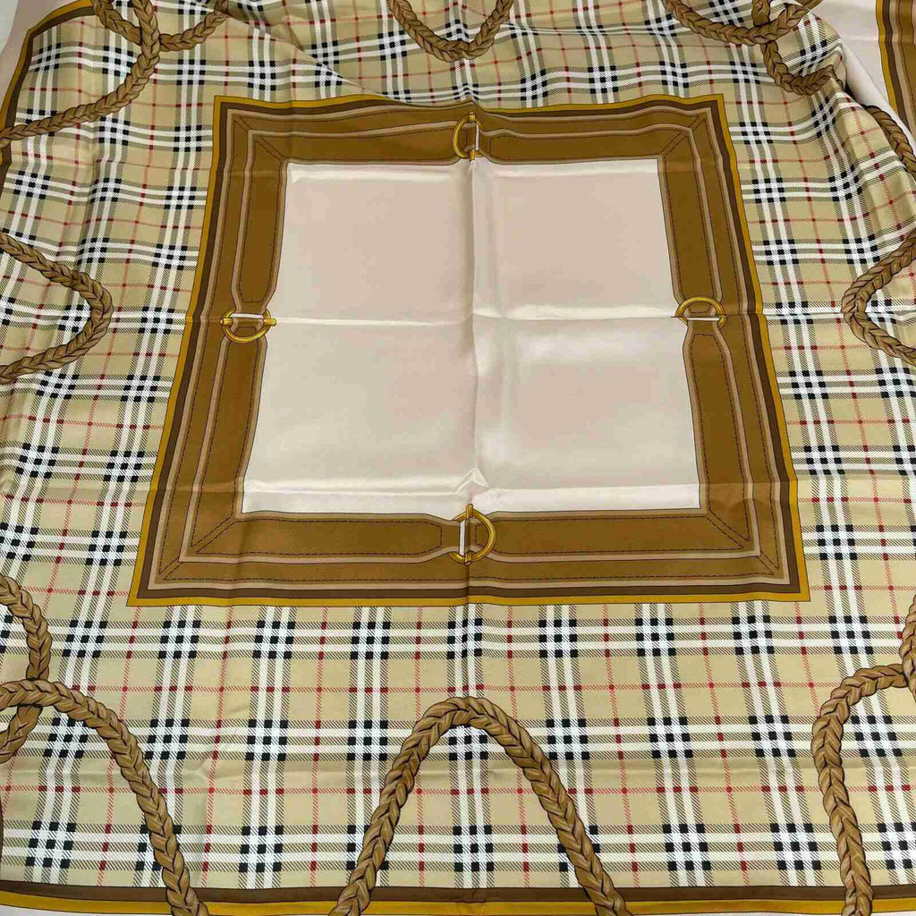 Burberry Women's Brown Silk Large Scarf Shawl with Horse Tassel Print
