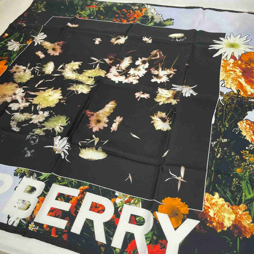 Burberry Women's Black Silk Square Scarf with Flower Print