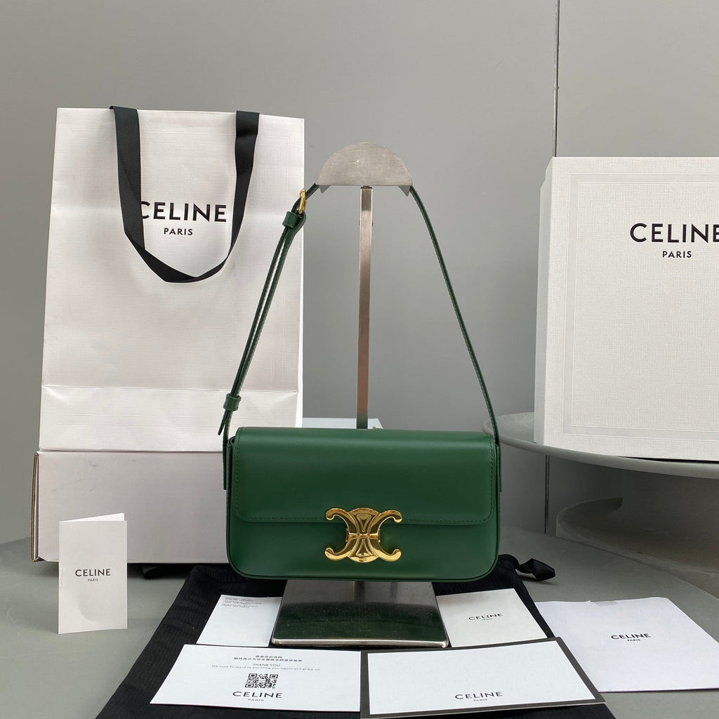 Celine Triomphe Shoulder Bag Green For Women 8in/20cm 