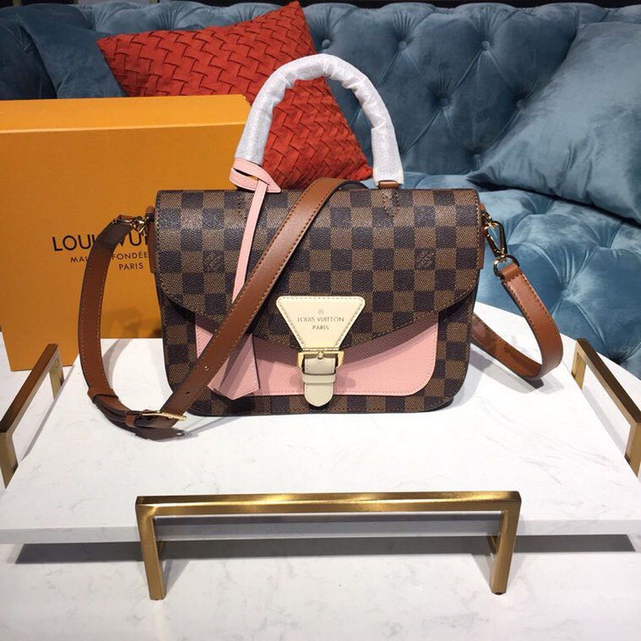 Louis Vuitton Beaumarchais Damier Ebene Canvas Venus Pink For Women, WomenÃƒÂ¢Ã¢â€šÂ¬Ã¢â€žÂ¢s Handbags, Shoulder And Crossbody Bags 9.8in/25cm Louis Vuitton N40147