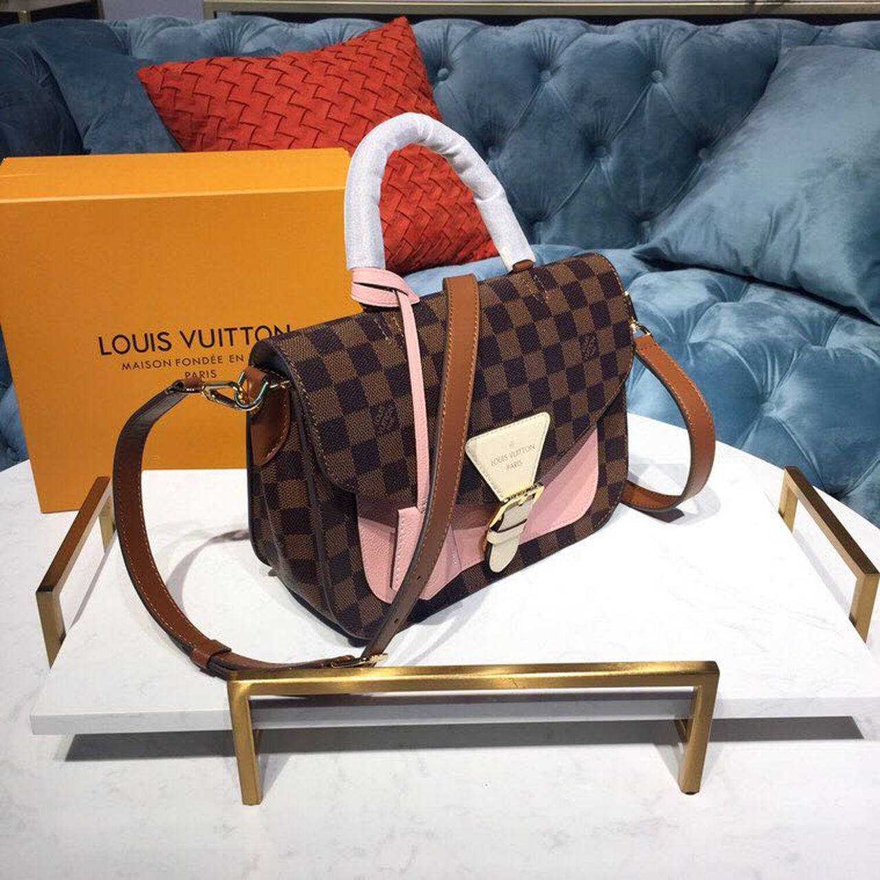 Louis Vuitton Beaumarchais Damier Ebene Canvas Venus Pink For Women, Women’s Handbags, Shoulder And Crossbody Bags 9.8in/25cm Louis Vuitton N40147
