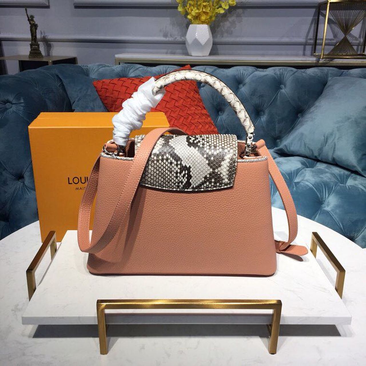 Louis Vuitton Capucines PM Taurillon And Python Magnolia Pink For Women,  Shoulder And Crossbody Bags 10.4in/27cm Louis Vuitton