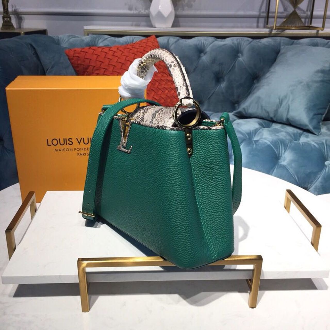 Louis Vuitton Capucines Taurillon And Python Green For Women,  Shoulder And Crossbody Bags 10.6in/27cm Louis Vuitton