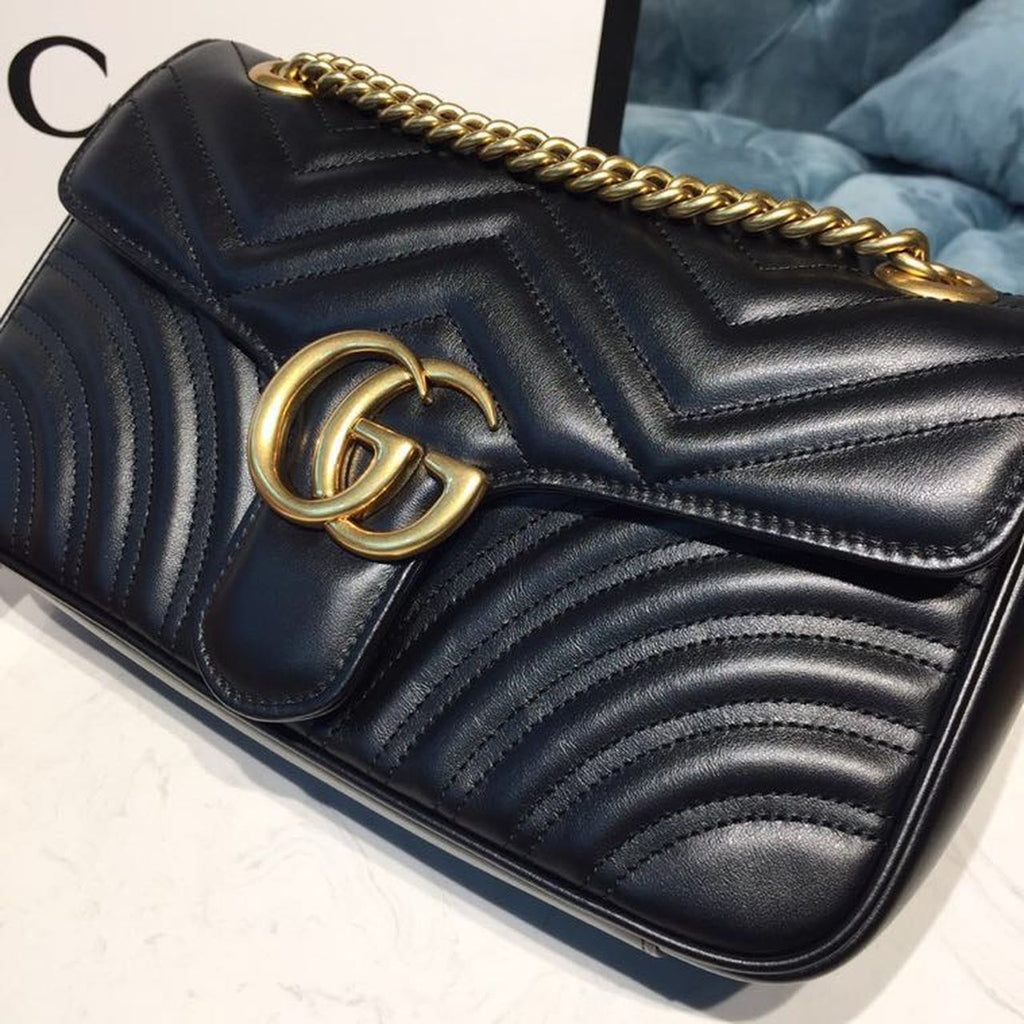 Gucci Marmont Small Matelassé Shoulder Bag Black Matelassé Chevron With A Heart For Women 10in/22cm Gucci 446744 DTDiorT 1000