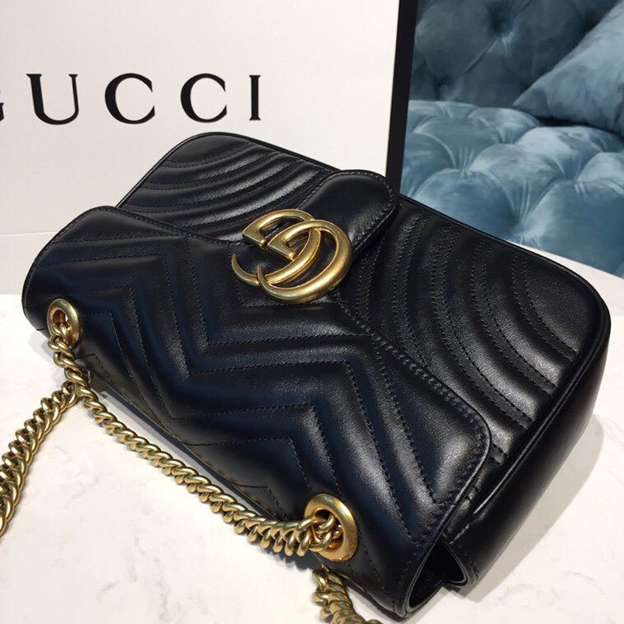Marmont Small MatelassÃƒÂ© Shoulder Bag Black MatelassÃƒÂ© Chevron With A Heart For Women 10in/22cm 446744 DTGLAMIT 1000