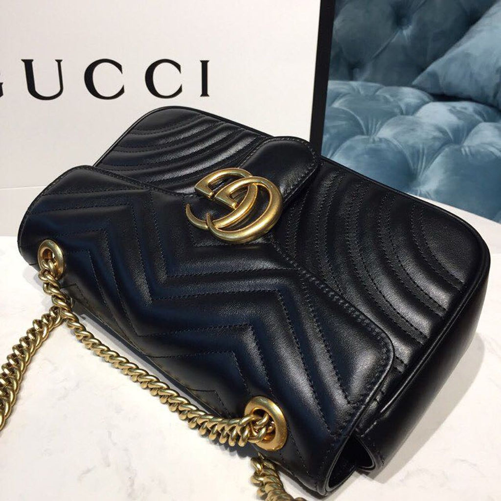 Gucci Marmont Small Matelassé Shoulder Bag Black Matelassé Chevron With A Heart For Women 10in/22cm Gucci 446744 DTDiorT 1000