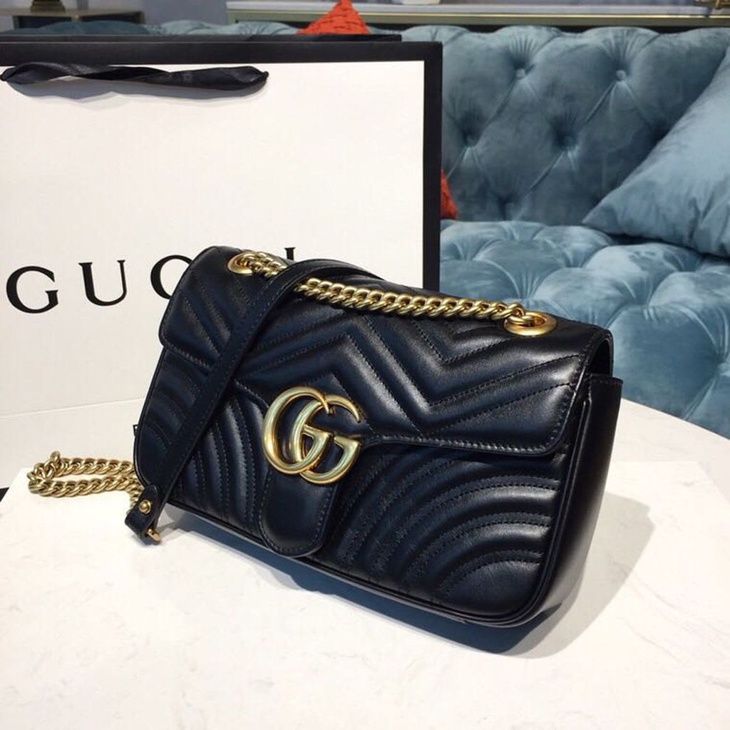 Marmont Small MatelassÃƒÂ© Shoulder Bag Black MatelassÃƒÂ© Chevron With A Heart For Women 10in/22cm 446744 DTGLAMIT 1000