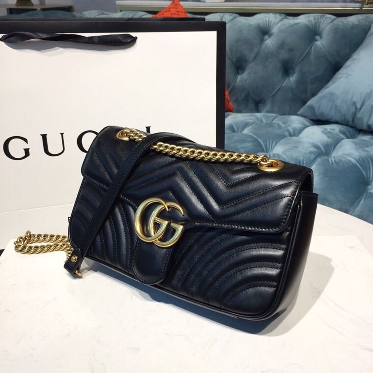 Marmont Small MatelassÃƒÂ© Shoulder Bag Black MatelassÃƒÂ© Chevron With A Heart For Women 10in/22cm 446744 DTGLAMIT 1000