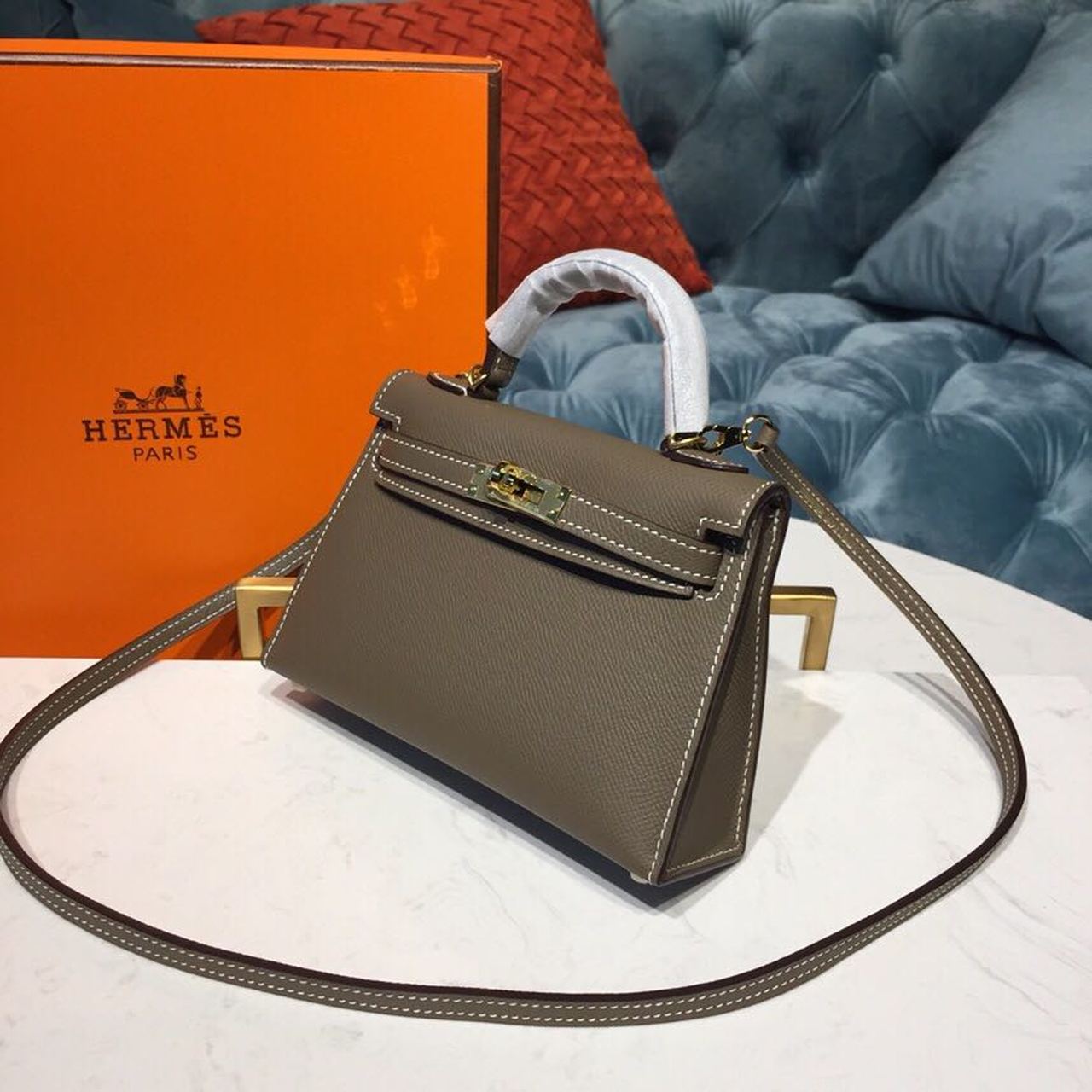 Mini Kelly 20 Sellier Epsom Etoupe Bag For Women, Handbags, Shoulder Bags 7.5in/20cm