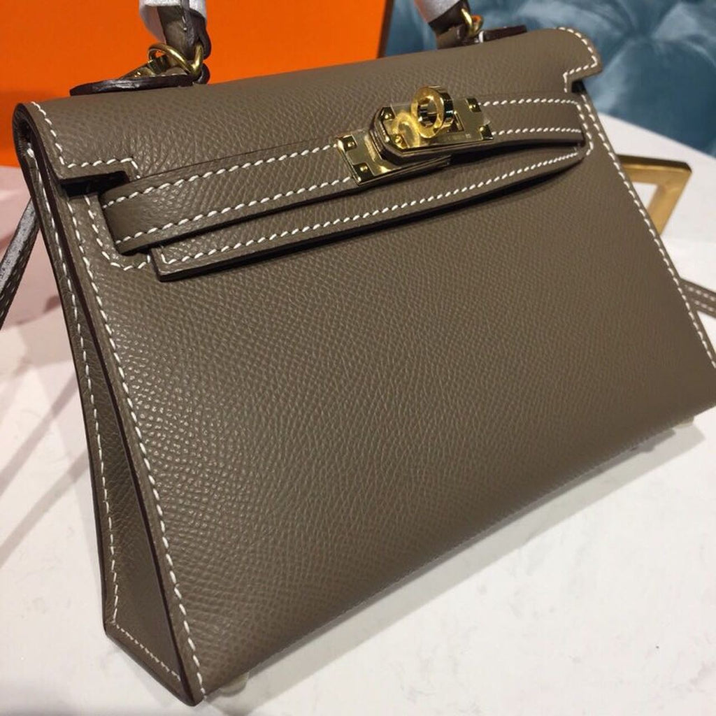 Mini Kelly 20 Sellier Epsom Etoupe Bag For Women, Handbags, Shoulder Bags 7.5in/20cm