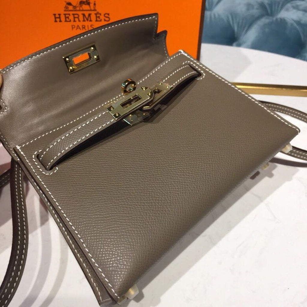 Mini Kelly 20 Sellier Epsom Etoupe Bag For Women, Handbags, Shoulder Bags 7.5in/20cm