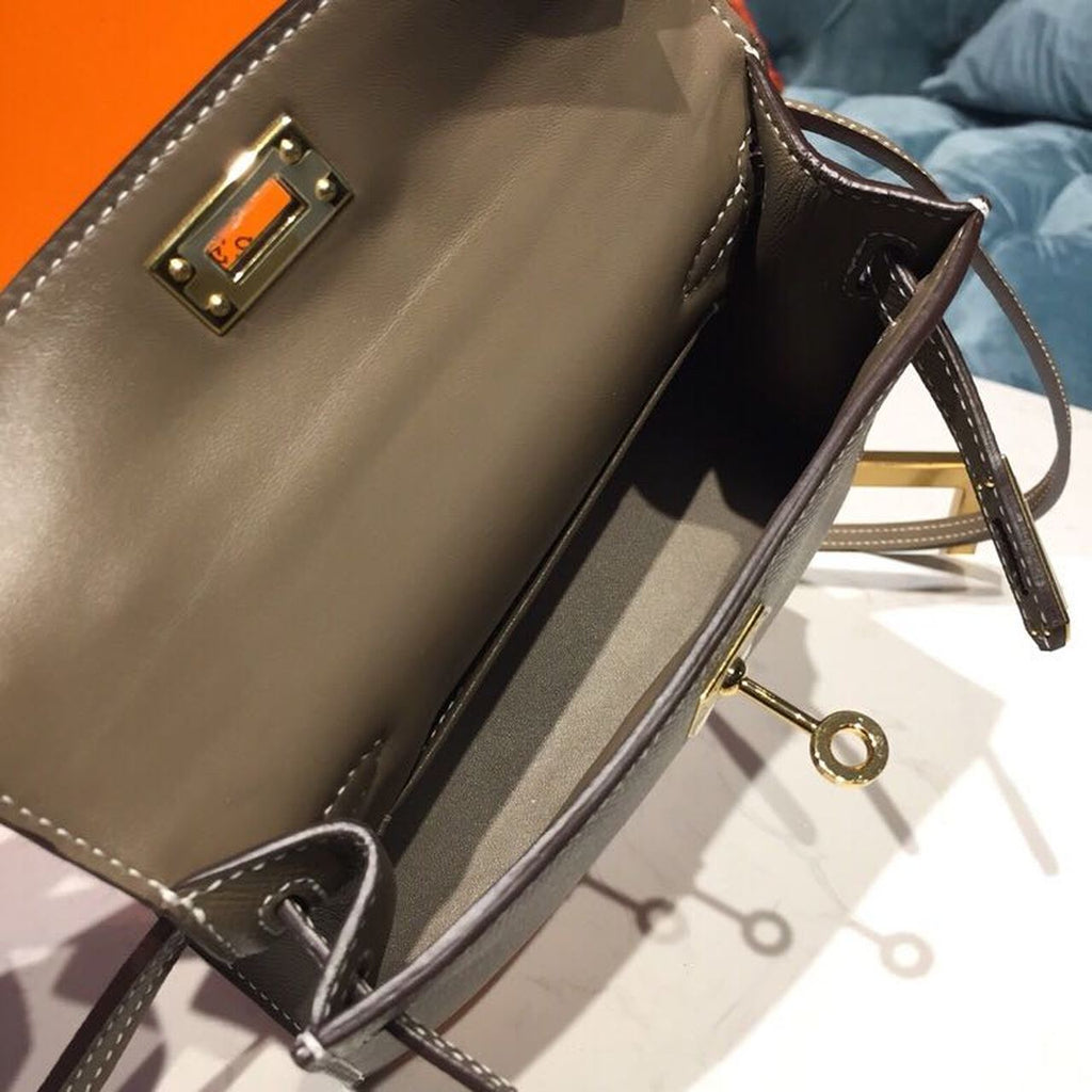 Mini Kelly 20 Sellier Epsom Etoupe Bag For Women, Handbags, Shoulder Bags 7.5in/20cm