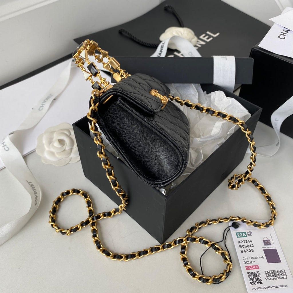 Chanel Clutch With Chain Gold Hardware Black For Women Handbags, Shoulder Bags 5.7in/14.5cm AP2945