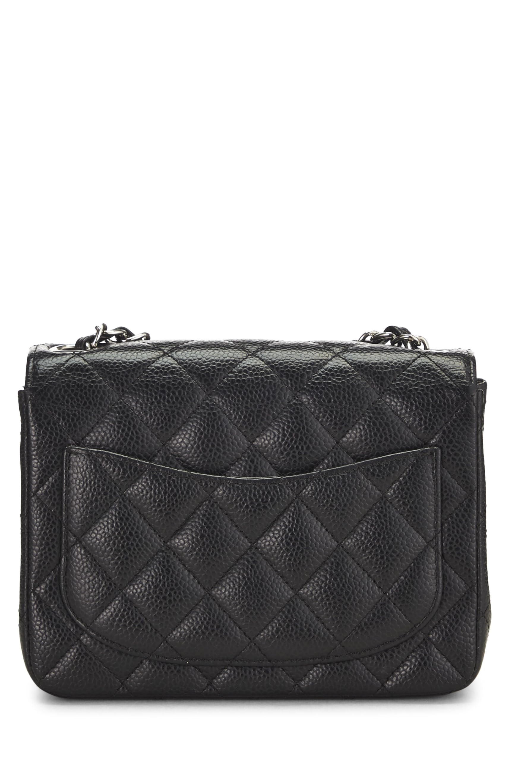 Chanel,  Black Quilted Caviar Classic Square Flap Mini, Black