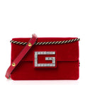 GUCCI Velvet Crystal Square G Shoulder Bag Red
