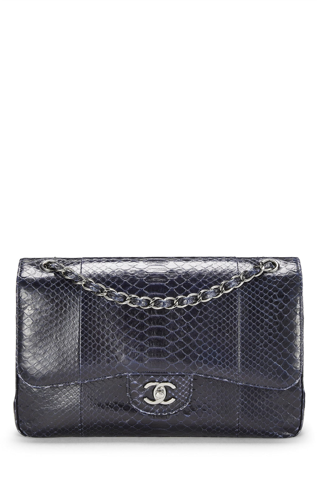 Chanel,  Navy Python New Classic Double Flap Jumbo, Navy