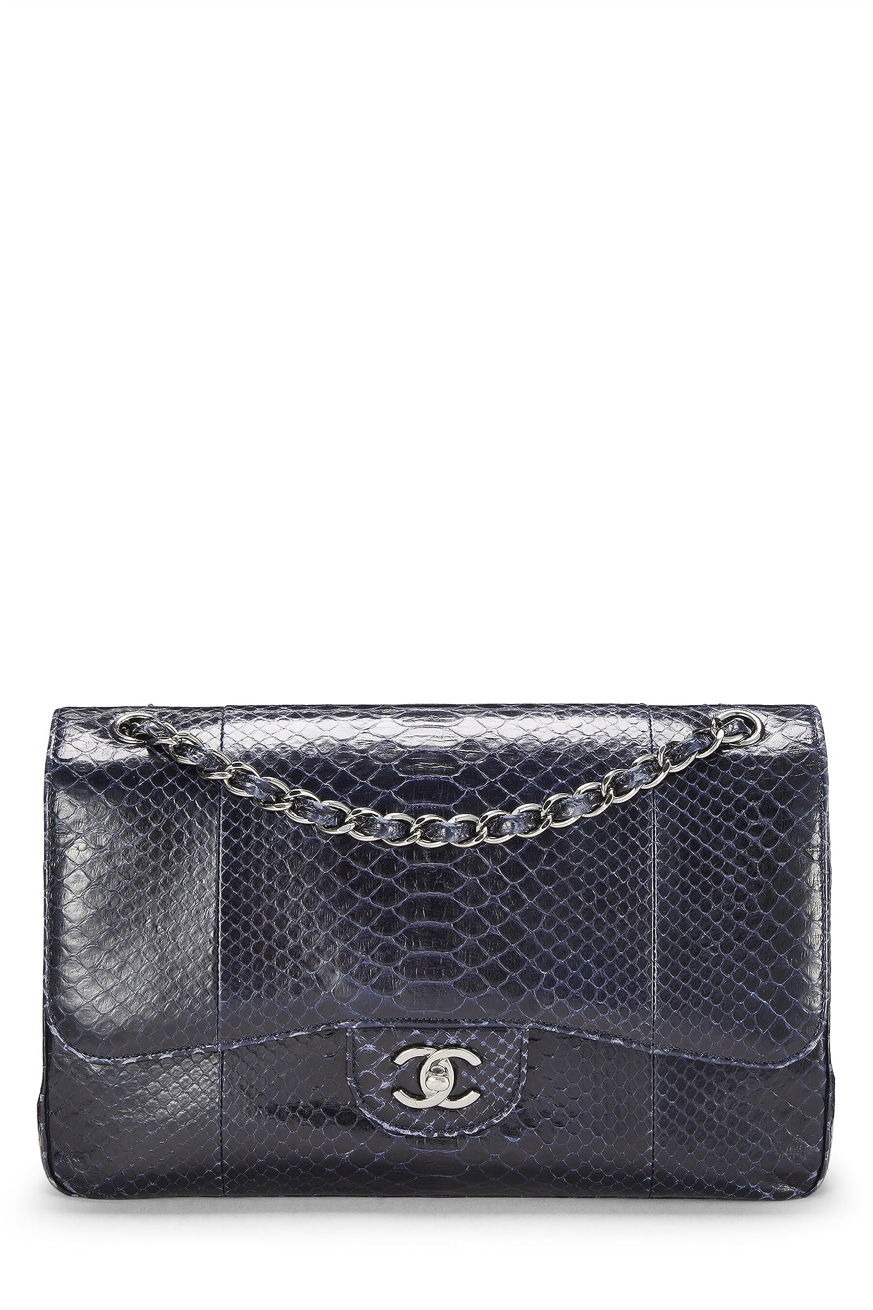 Chanel,  Navy Python New Classic Double Flap Jumbo, Navy