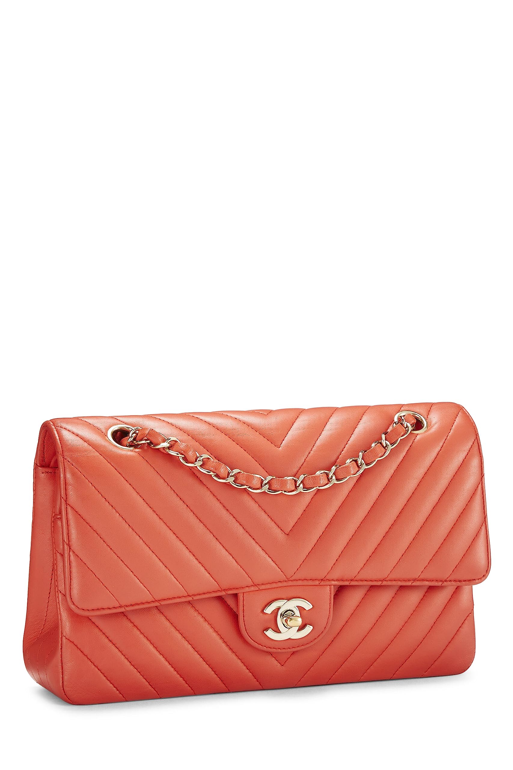 Chanel,  Orange Chevron Lambskin Classic Double Flap Medium, Black