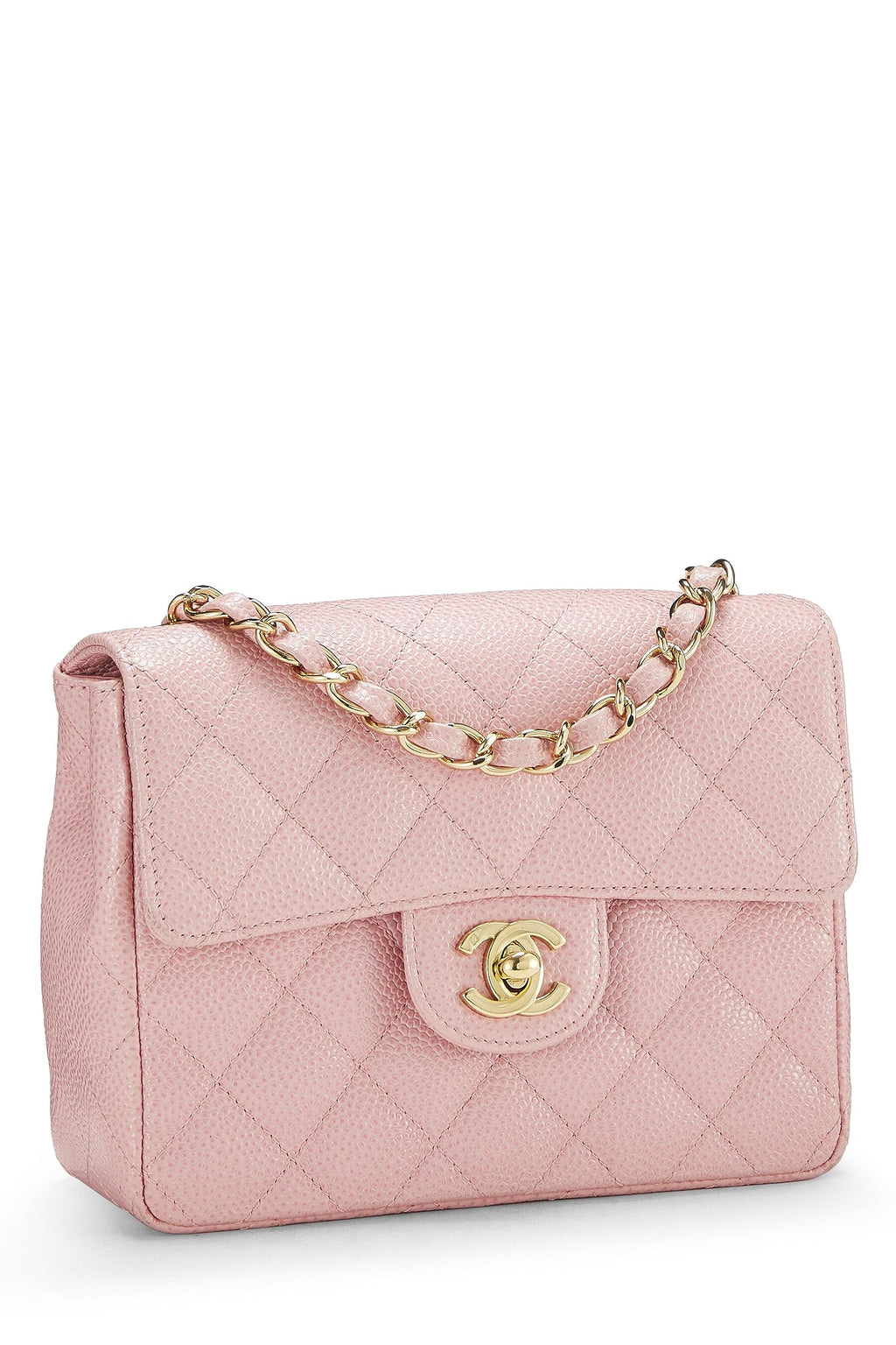 Chanel,  Pink Quilted Caviar Classic Square Flap Mini, Pink