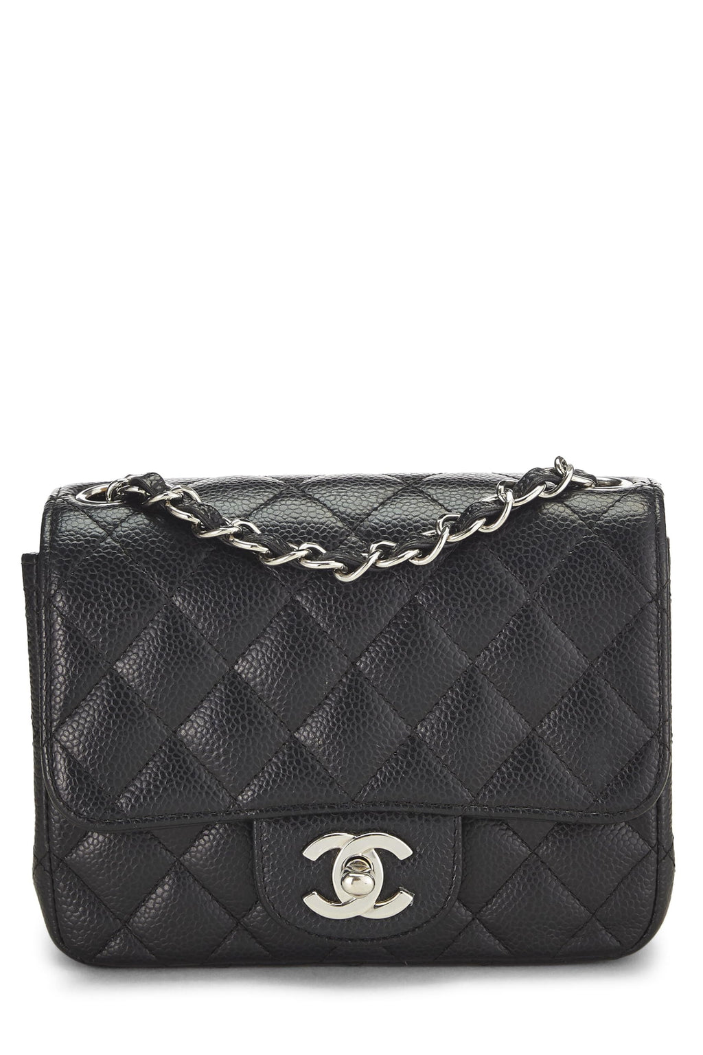 Chanel,  Black Quilted Caviar Classic Square Flap Mini, Black