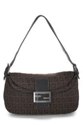 Fendi,  Black Nylon Zucchino Shoulder Bag, Brown