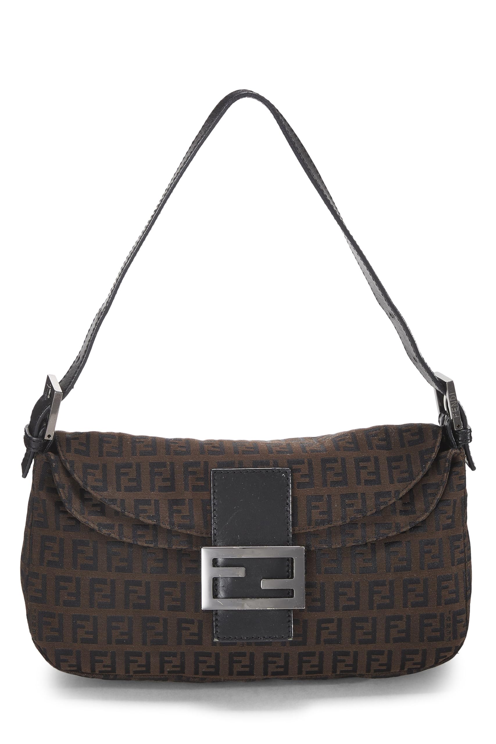 Fendi,  Black Nylon Zucchino Shoulder Bag, Brown