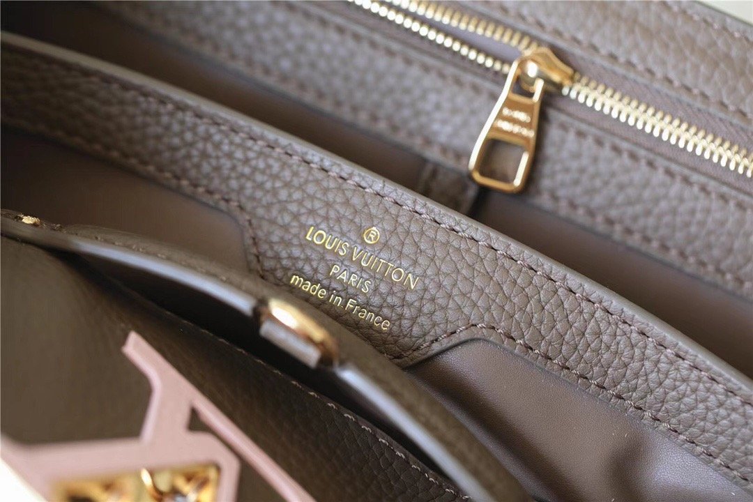 Louis Vuitton Capucines MM Taurillon Smokey Brown Green/ Creme/ Pink For Women,  Shoulder And Crossbody Bags 31.5cm/12.4in Louis Vuitton M59516