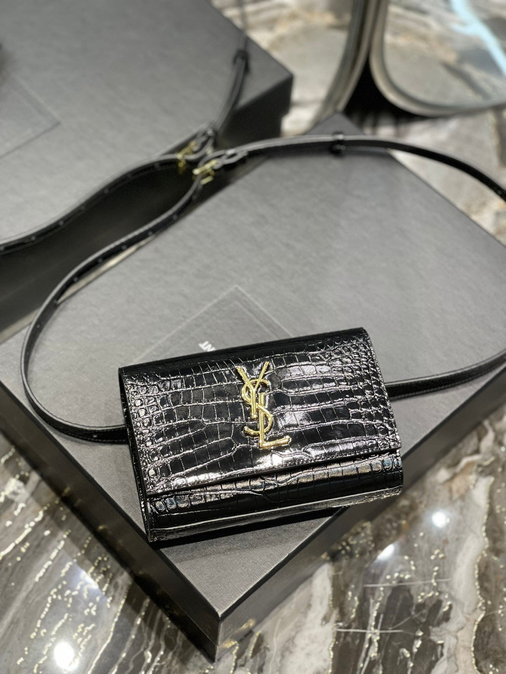 Top Quality Kate Belt Bag Light Black For Women, Women’s Bags 7in/18cm YSL