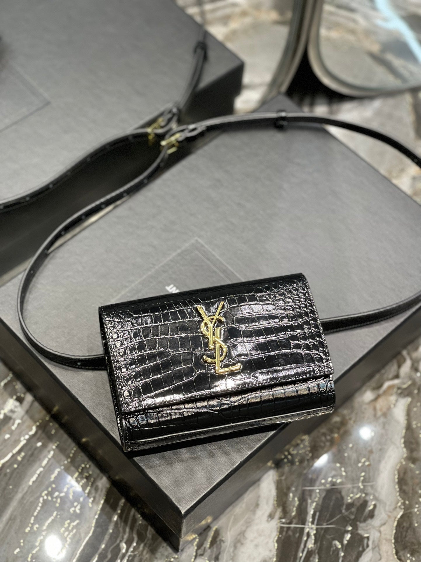 Top Quality Kate Belt Bag Light Black For Women, Women’s Bags 7in/18cm YSL