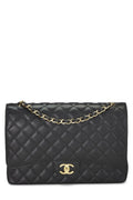 Chanel,  Black Quilted Caviar New Classic Double Flap Maxi, Black