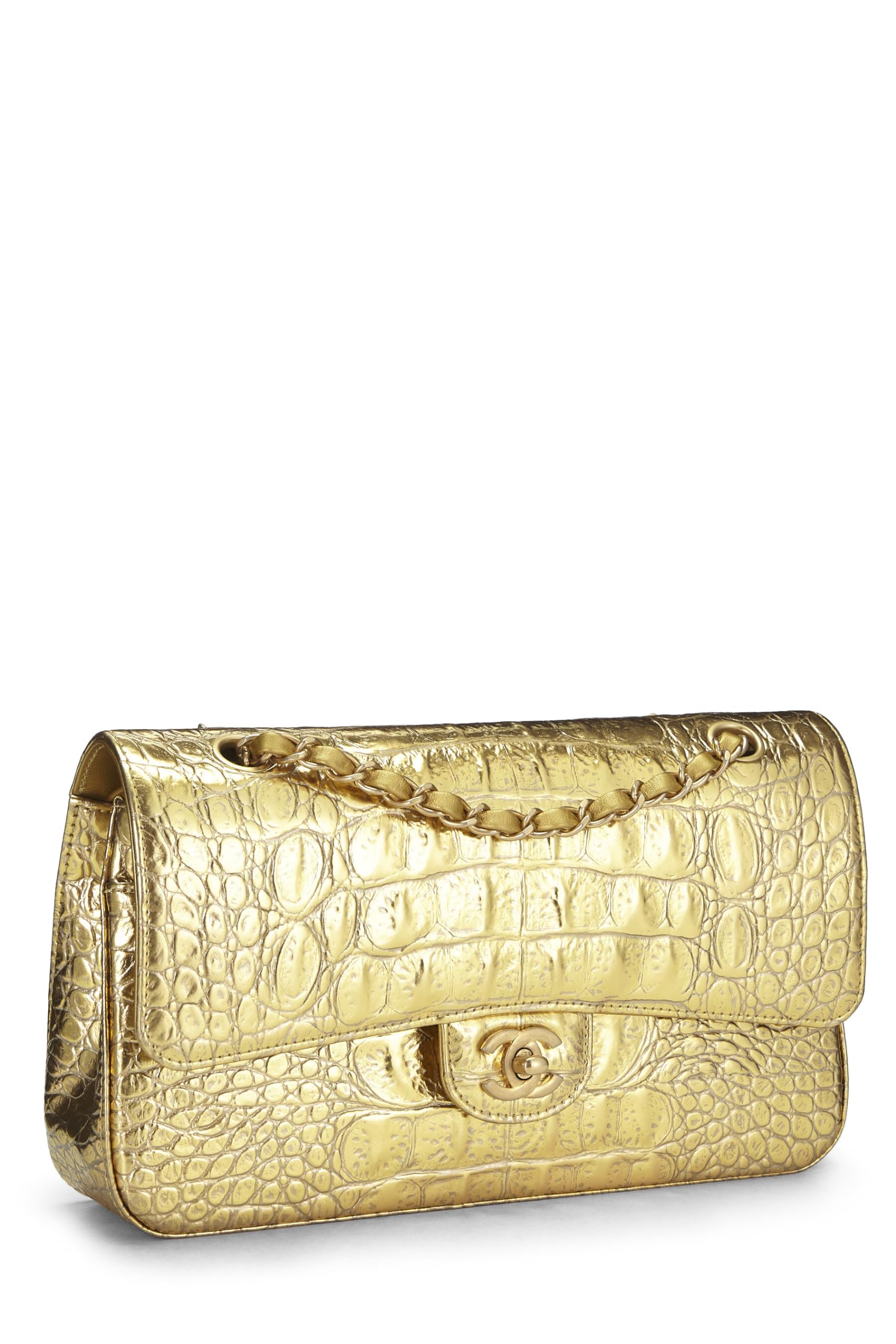 Chanel,  Gold Embossed Classic Double Flap Small, Gold