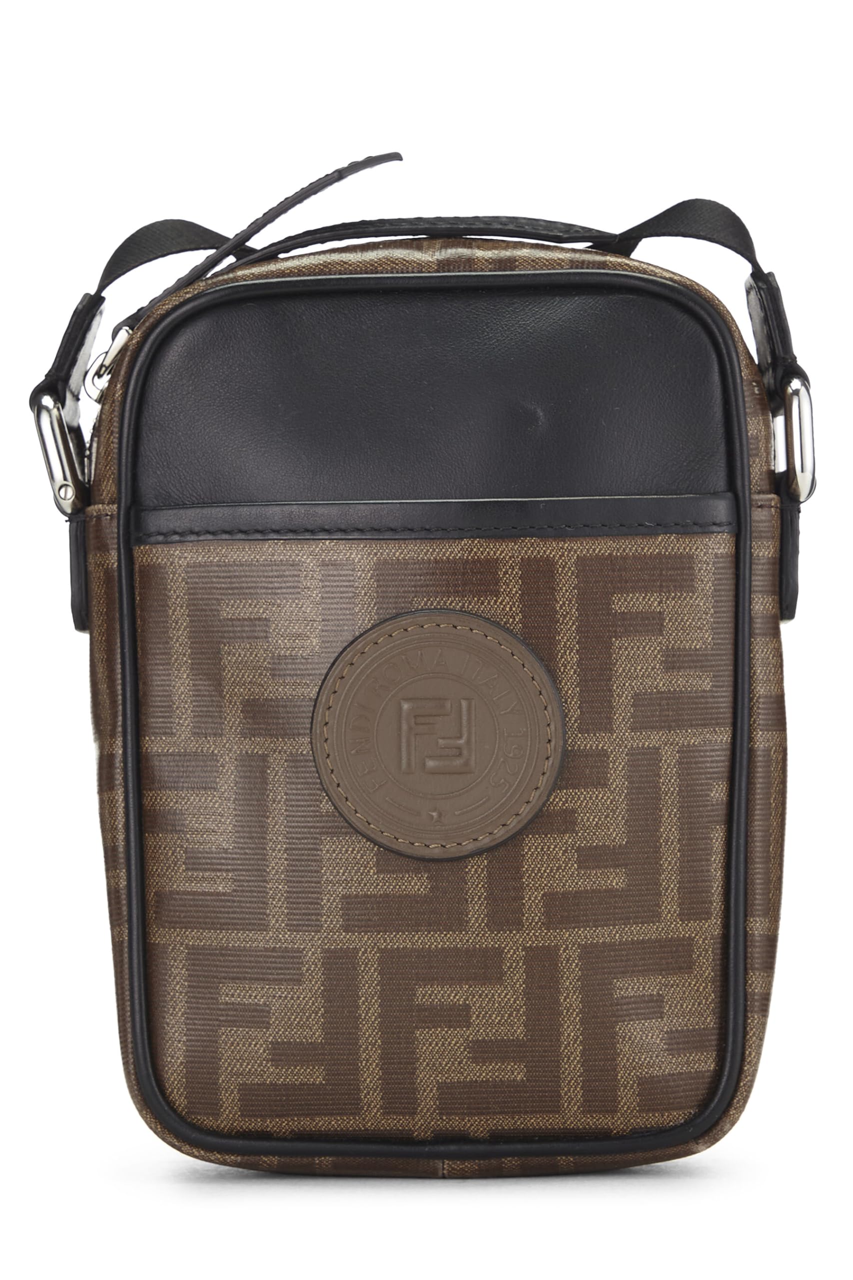 ,  Black & Brown Zucca Coated Canvas Crossbody Bag, Black