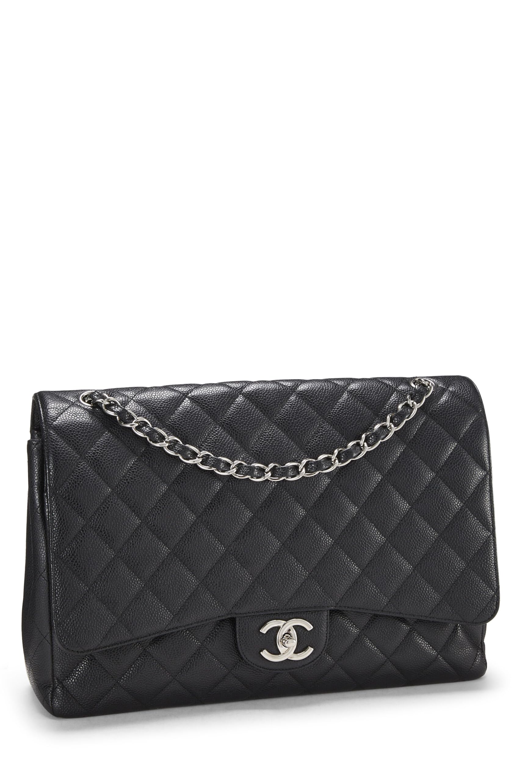 Chanel,  Black Quilted Caviar New Classic Double Flap Maxi, Black