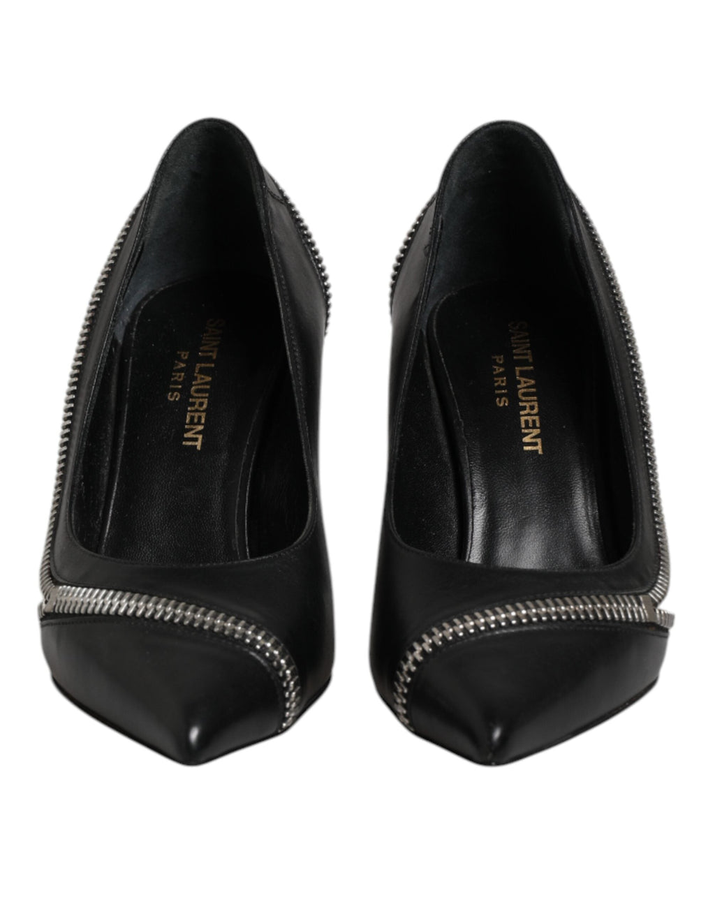 Saint Laurent White Black Leather Pointed Toe Heels Women's Shoes (Pre-Owned)