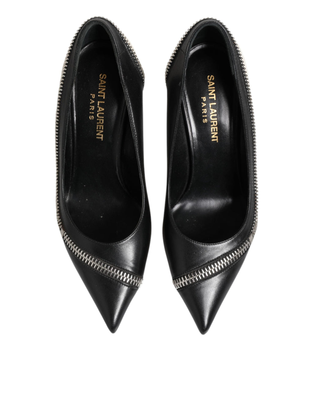 Saint Laurent White Black Leather Pointed Toe Heels Women's Shoes (Pre-Owned)