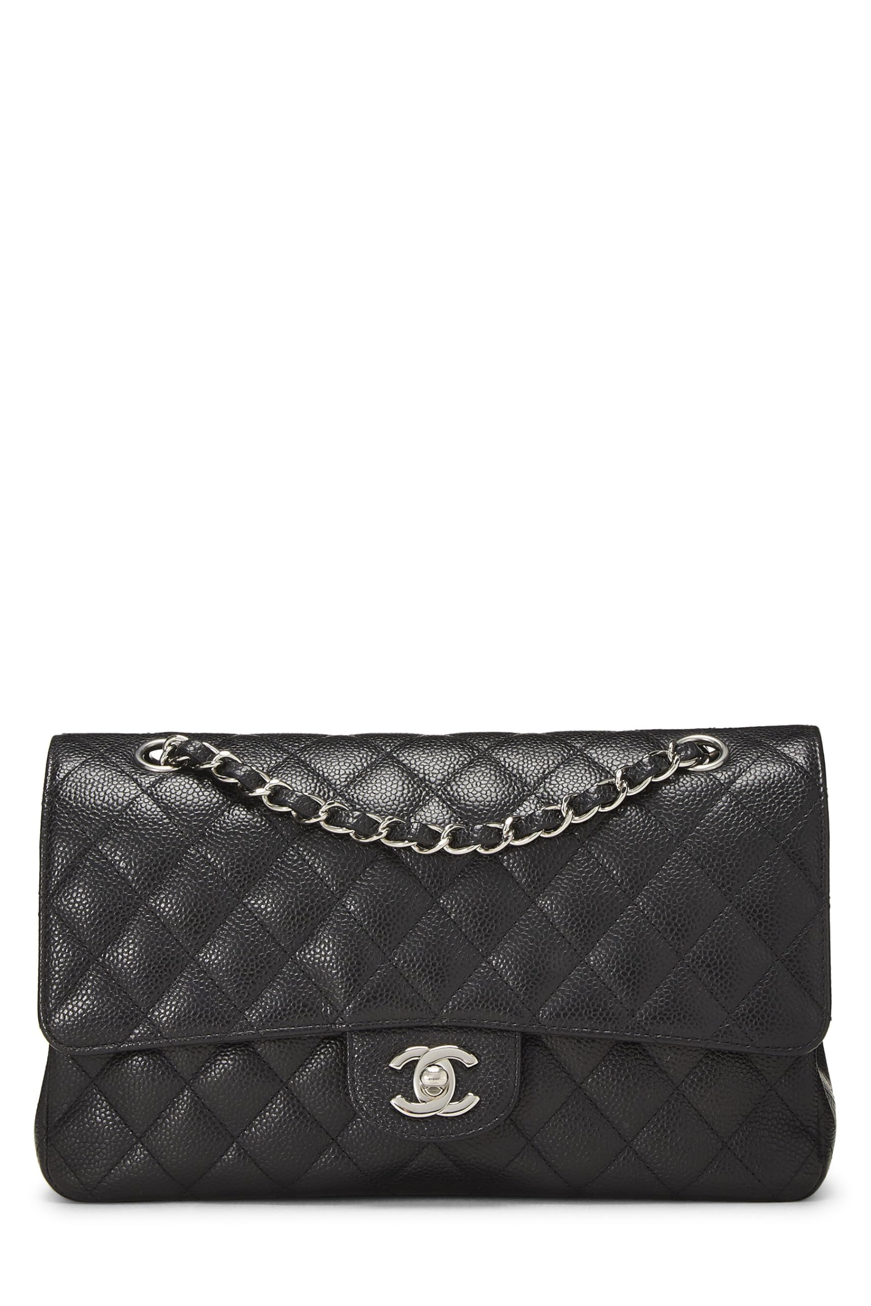 Chanel,  Black Quilted Caviar Classic Double Flap Medium, Black