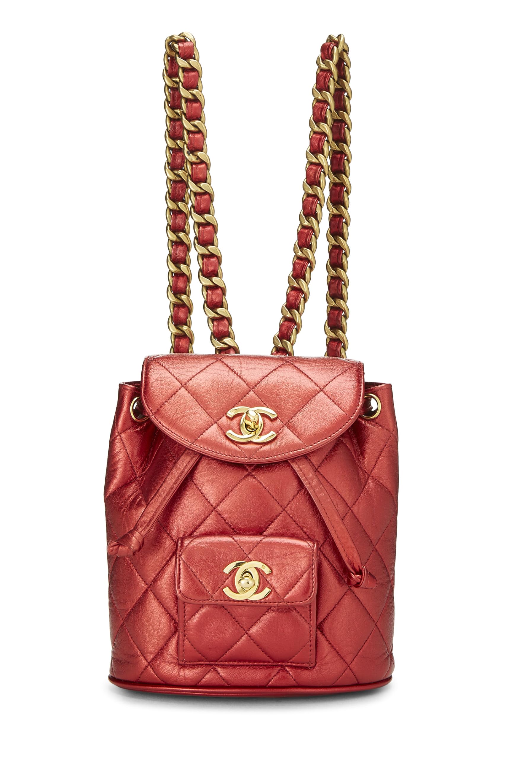 Chanel,  Red Metallic Leather Classic Backpack Mini, Red