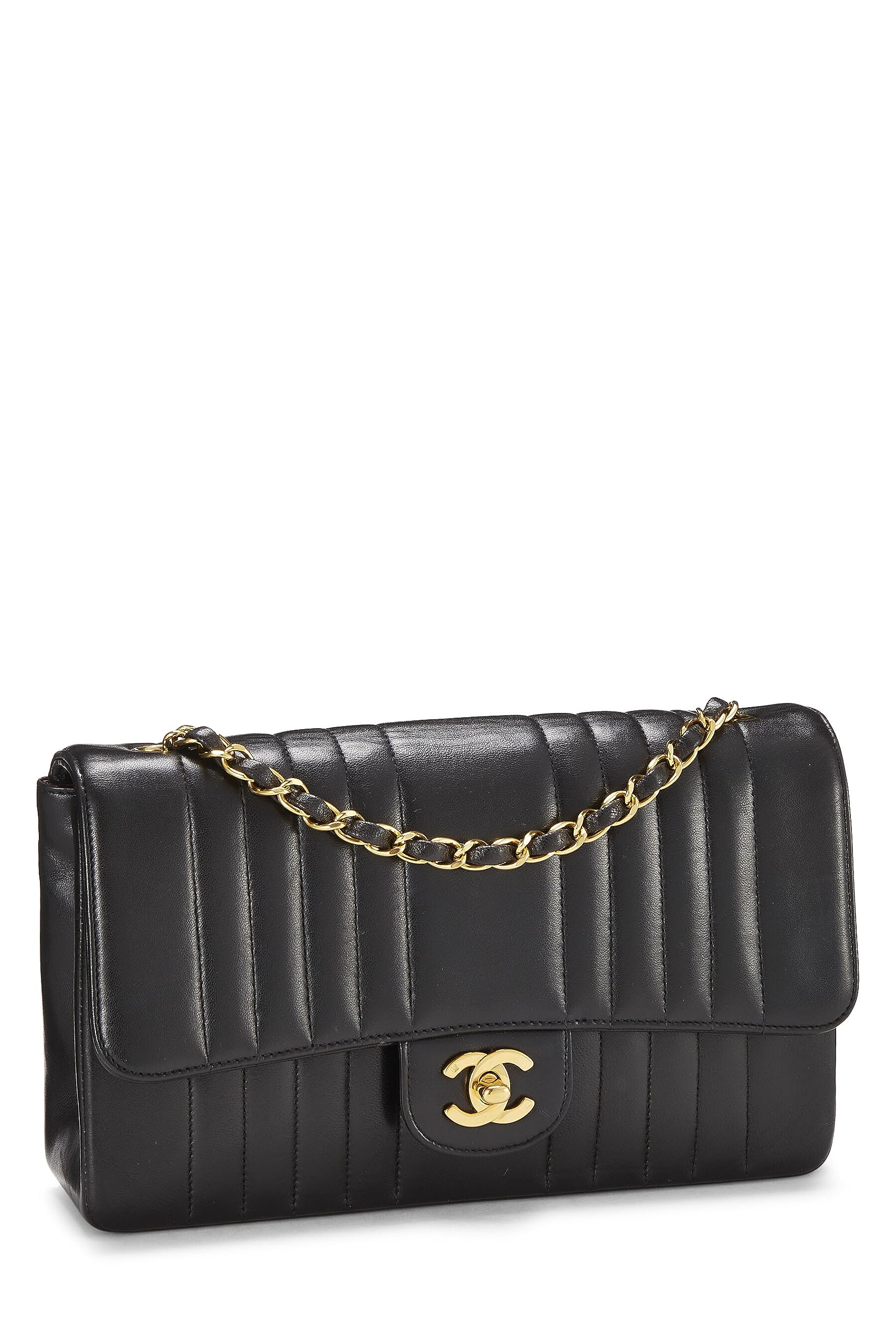 Chanel,  Black Vertical Lambskin Classic Flap Medium, Black
