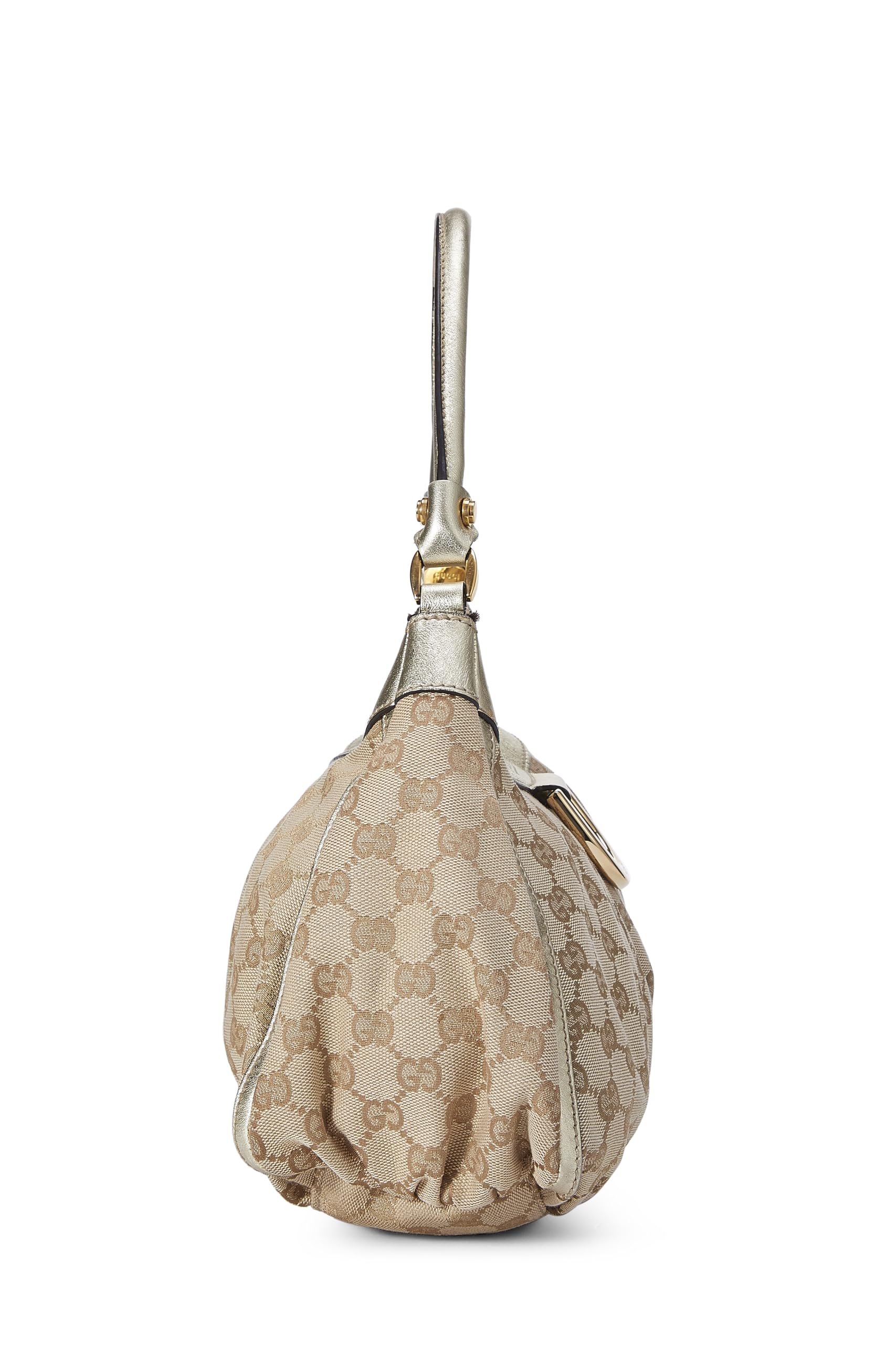 Gucci,  Gold Original GG Canvas D-Ring Abbey Shoulder Bag Small, Gold