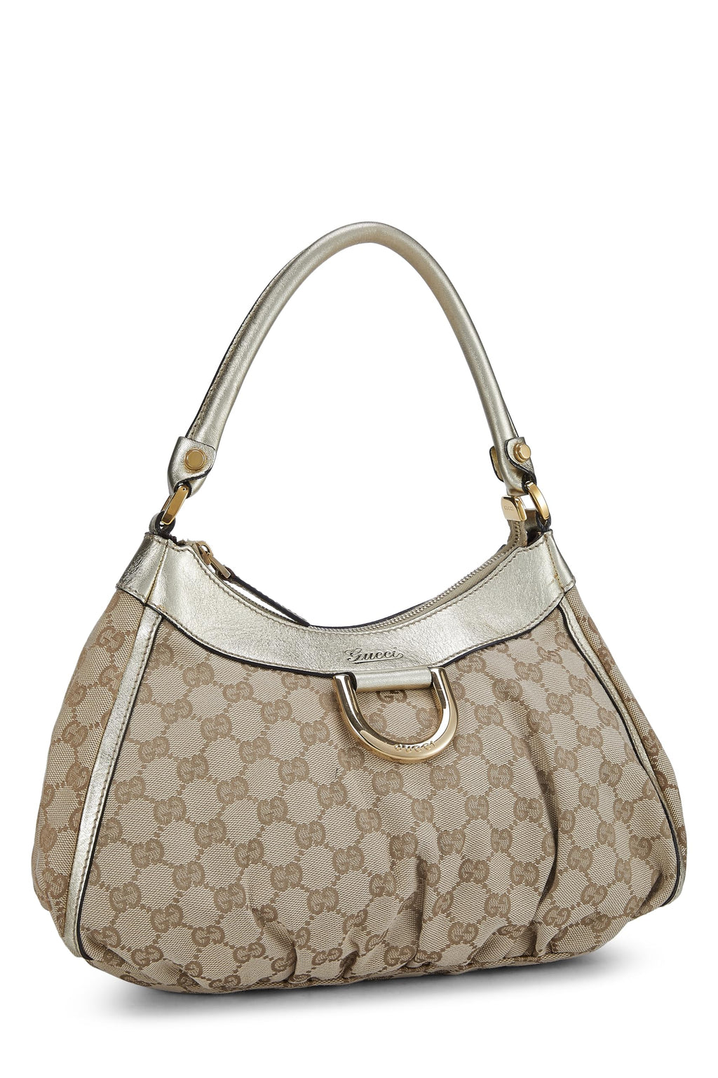 Gucci,  Gold Original GG Canvas D-Ring Abbey Shoulder Bag Small, Gold