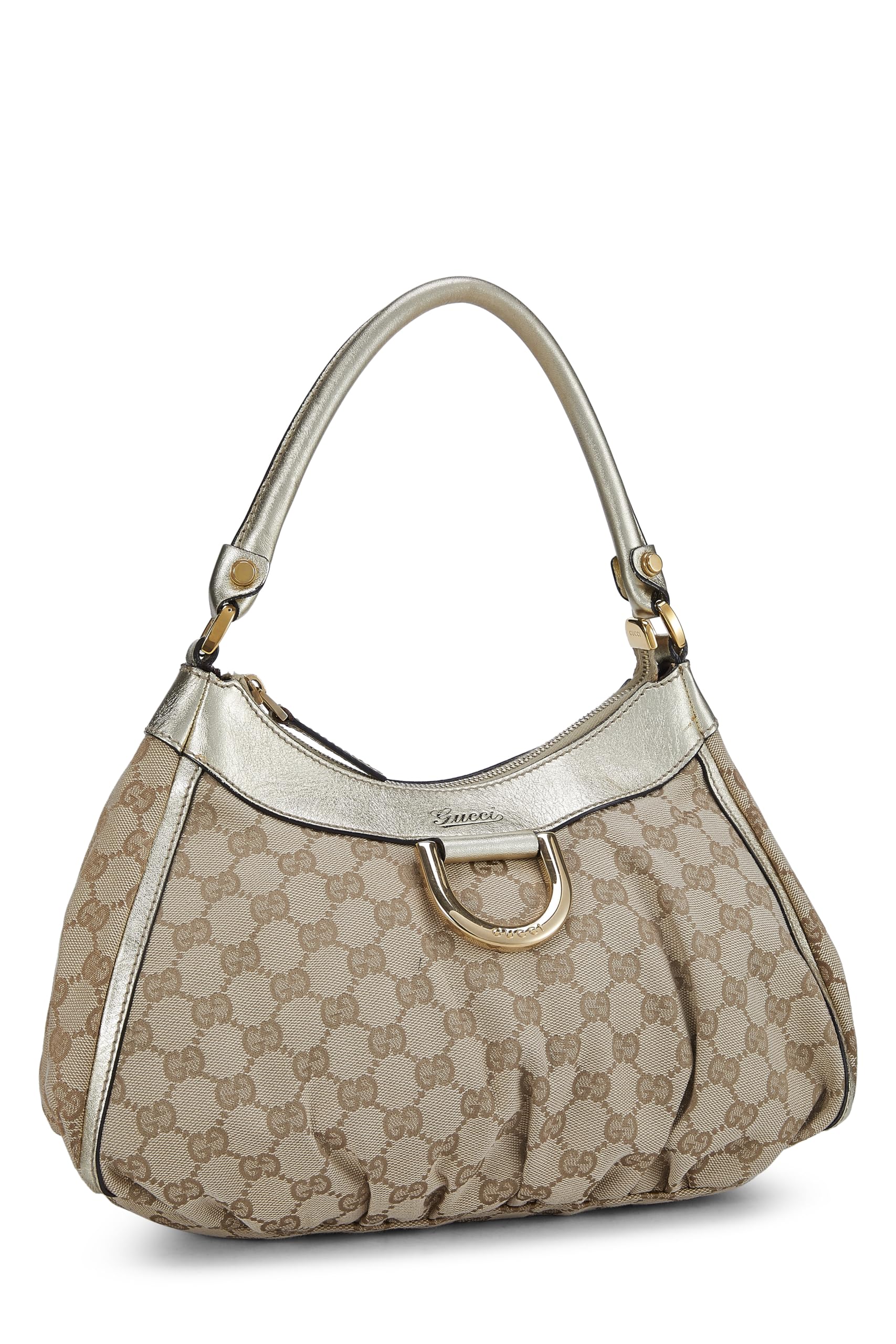 Gucci,  Gold Original GG Canvas D-Ring Abbey Shoulder Bag Small, Gold