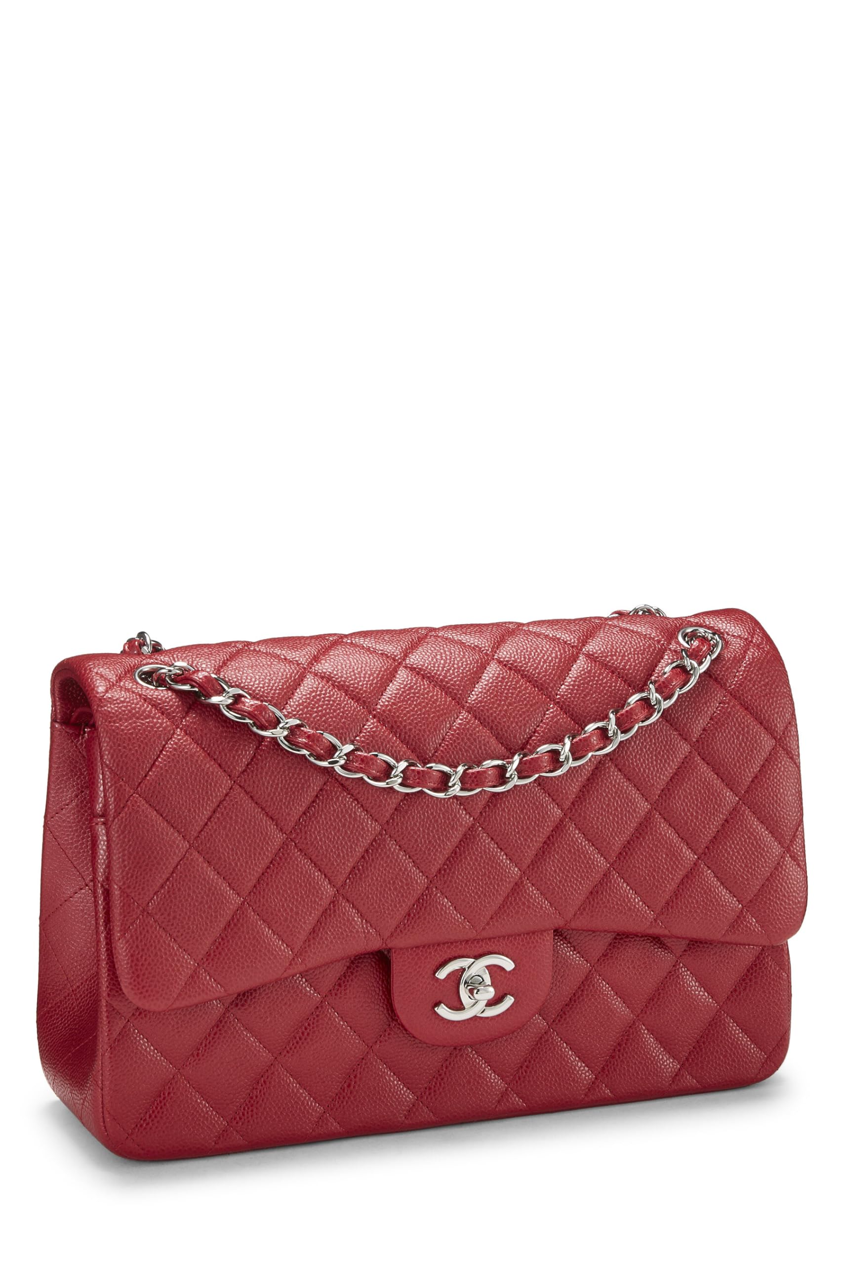 Chanel,  Red Quilted Caviar New Classic Double Flap Jumbo, Red