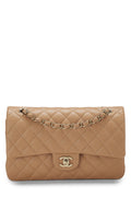 Chanel,  Beige Quilted Caviar Classic Double Flap Medium, Beige