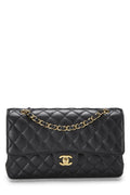 Chanel,  Black Quilted Caviar Classic Double Flap Medium, Black