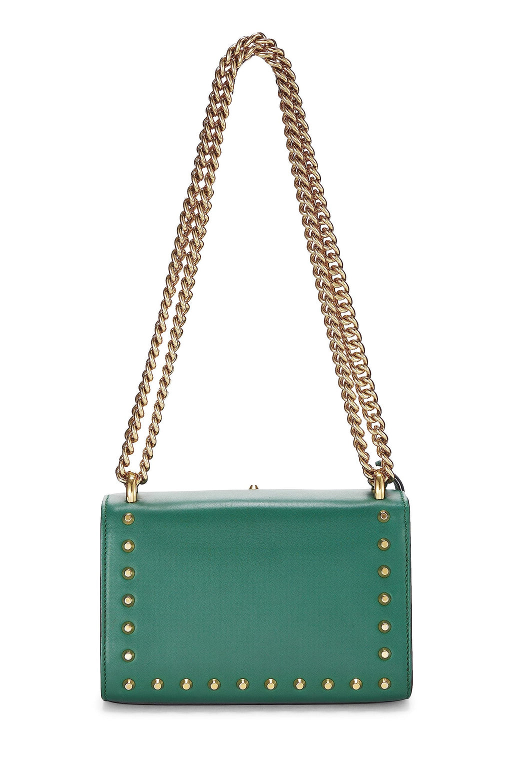 Gucci,  Green Leather Studded Padlock Shoulder Bag Small, Green