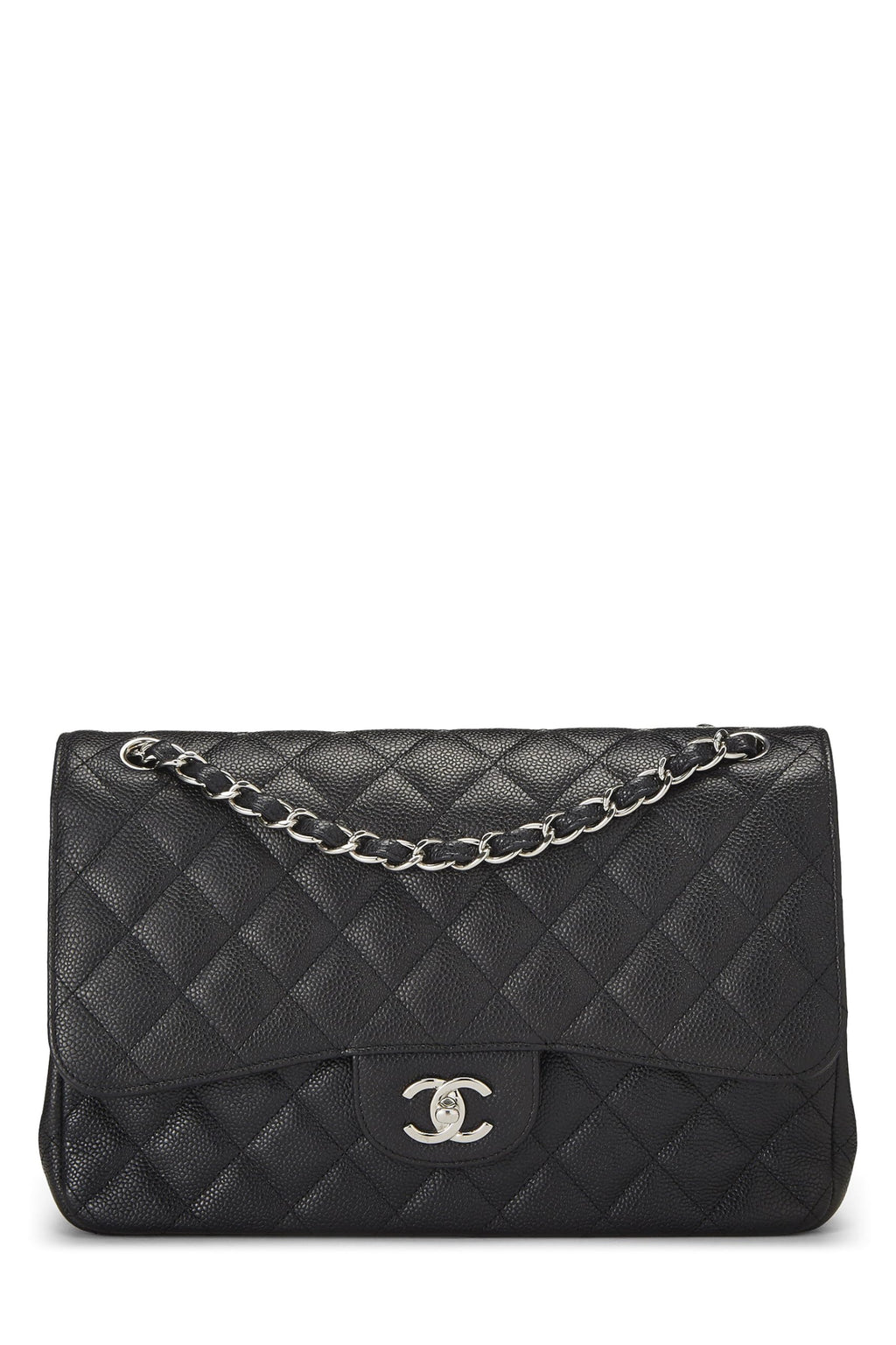Chanel,  Black Quilted Caviar Leather New Classic Jumbo, Black