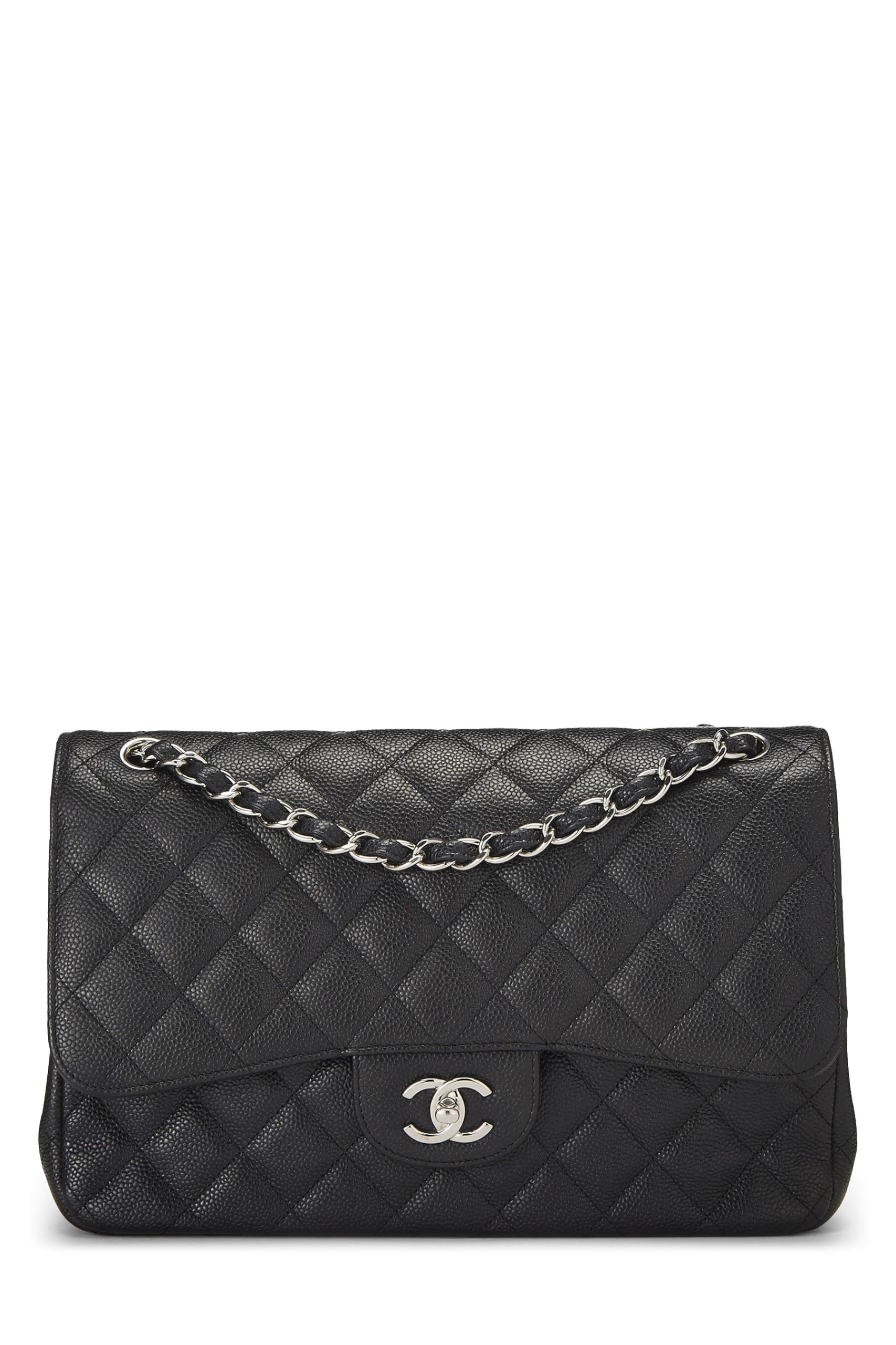 Chanel,  Black Quilted Caviar Leather New Classic Jumbo, Black