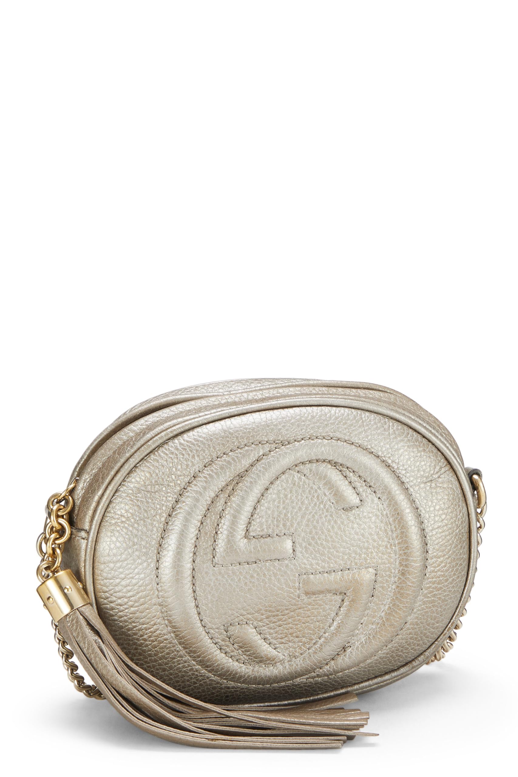 Gucci,  Metallic Gold Leather Soho Round Chain Crossbody Mini, Gold