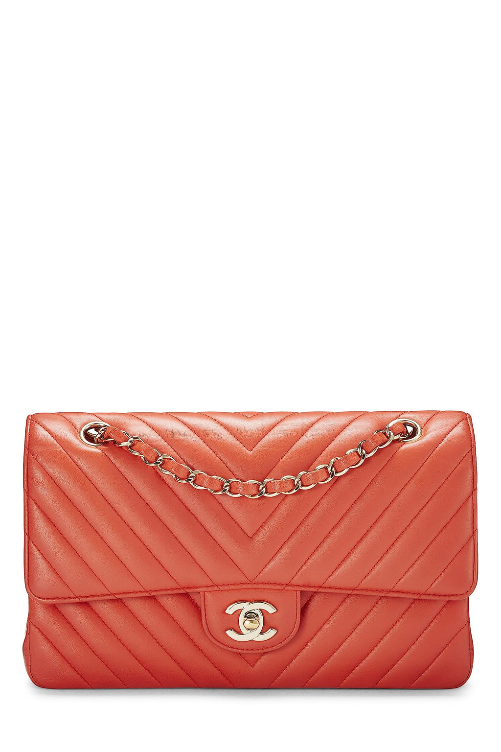 Chanel,  Orange Chevron Lambskin Classic Double Flap Medium, Black
